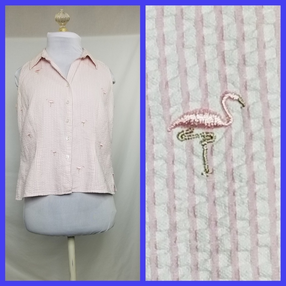 Pink Flamingos! Cotton embroidered sleeveless